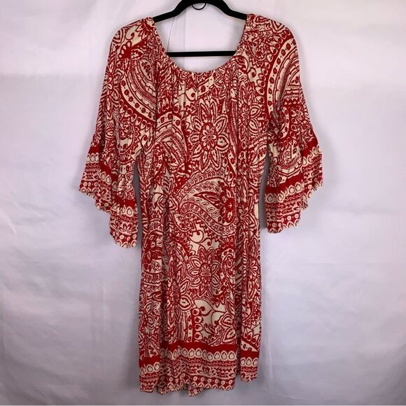 Umgee FLoral Red and Cream Boho Style Dress - Picture 2 of 5